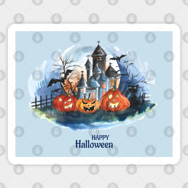 Happy Halloween Pumpkin House Scary Magnet by Mako Design 